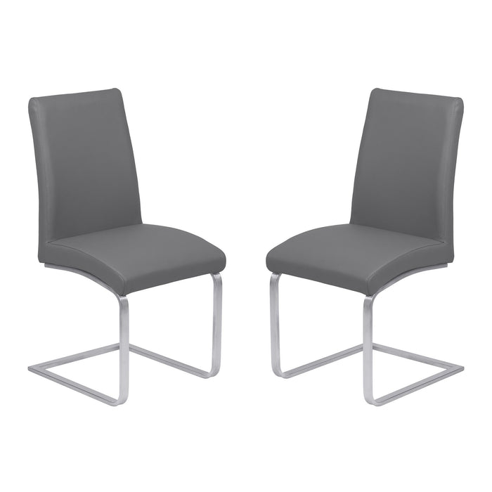 Blanca Contemporary Dining Chair in Gray Faux Leather with Brushed Stainless Steel Finish - Set of 2