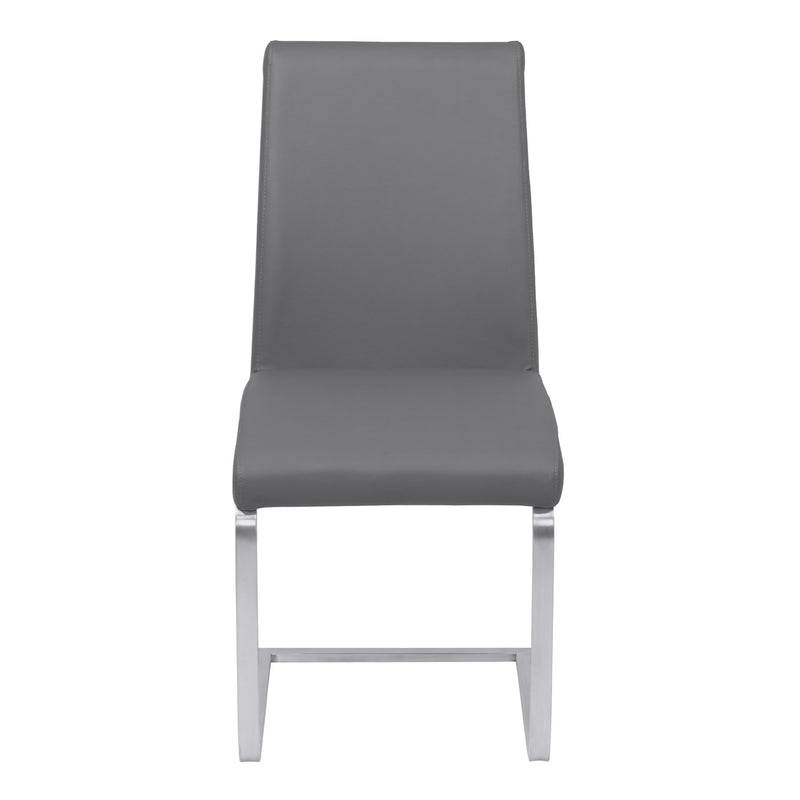 Blanca Contemporary Dining Chair in Gray Faux Leather with Brushed Stainless Steel Finish - Set of 2 - Furniture City (CA)l
