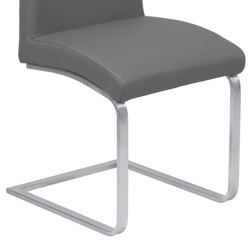 Blanca Contemporary Dining Chair in Gray Faux Leather with Brushed Stainless Steel Finish - Set of 2 - Furniture City (CA)l
