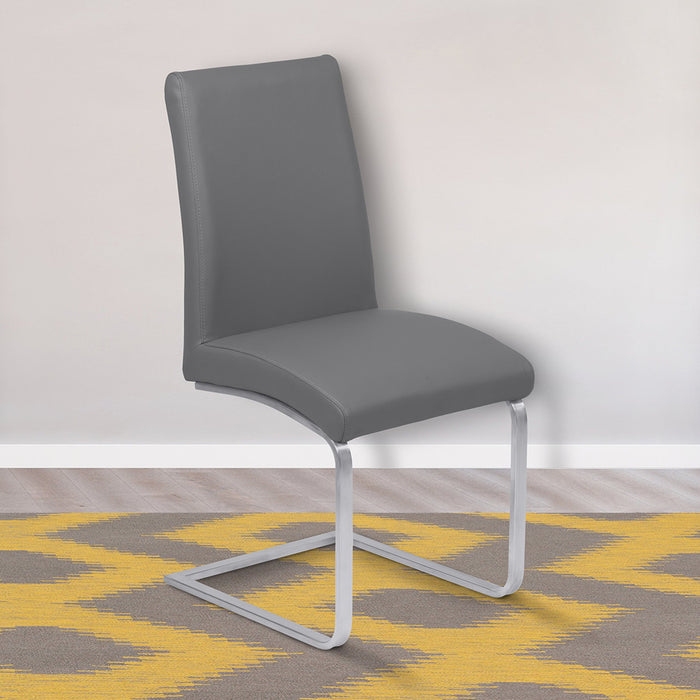 Blanca Contemporary Dining Chair in Gray Faux Leather with Brushed Stainless Steel Finish - Set of 2