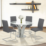 Blanca Contemporary Dining Chair in Gray Faux Leather with Brushed Stainless Steel Finish - Set of 2 - Furniture City (CA)l