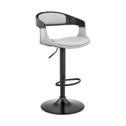 Benson Adjustable Gray Faux Leather and Black Wood Bar Stool with Black Base - Furniture City (CA)l