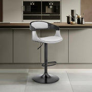 Benson Adjustable Gray Faux Leather and Black Wood Bar Stool with Black Base - Furniture City (CA)l