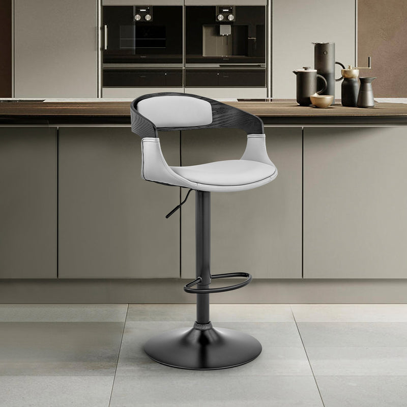 Benson Adjustable Gray Faux Leather and Black Wood Bar Stool with Black Base - Furniture City (CA)l