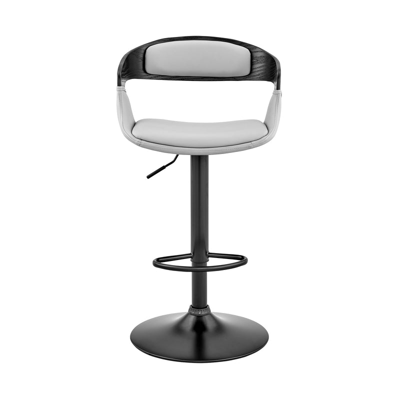 Benson Adjustable Gray Faux Leather and Black Wood Bar Stool with Black Base - Furniture City (CA)l