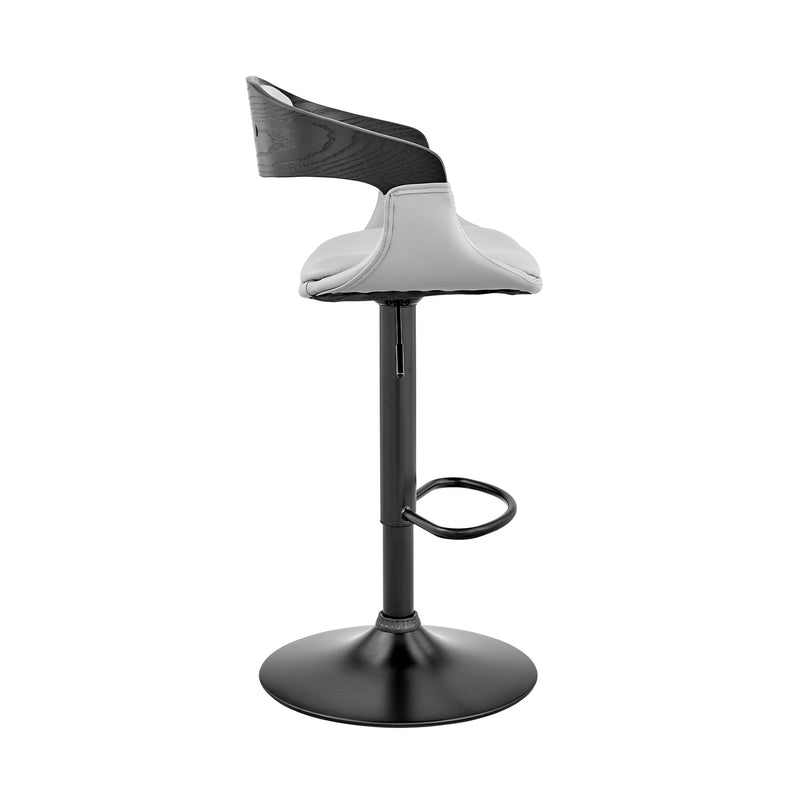 Benson Adjustable Gray Faux Leather and Black Wood Bar Stool with Black Base - Furniture City (CA)l