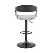 Benson Adjustable Gray Faux Leather and Black Wood Bar Stool with Black Base - Furniture City (CA)l