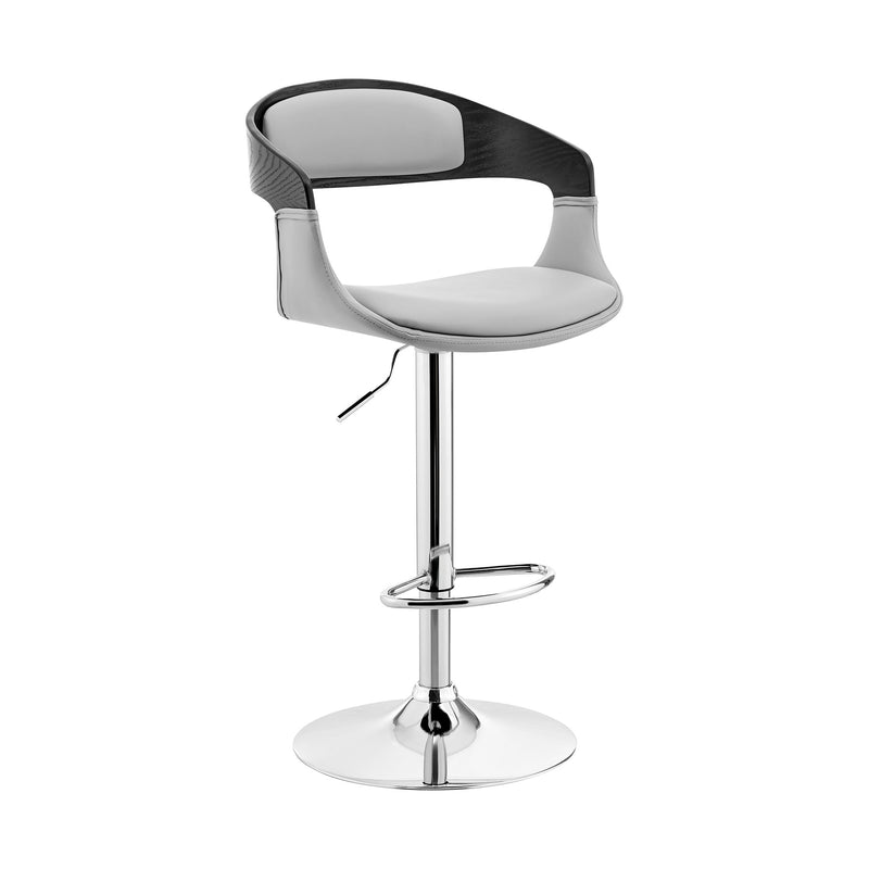 Benson Adjustable Gray Faux Leather and Black Wood Bar Stool with Chrome Base - Furniture City (CA)l