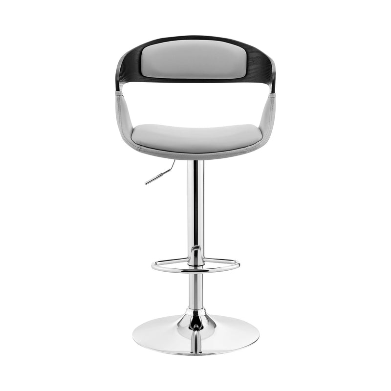 Benson Adjustable Gray Faux Leather and Black Wood Bar Stool with Chrome Base - Furniture City (CA)l