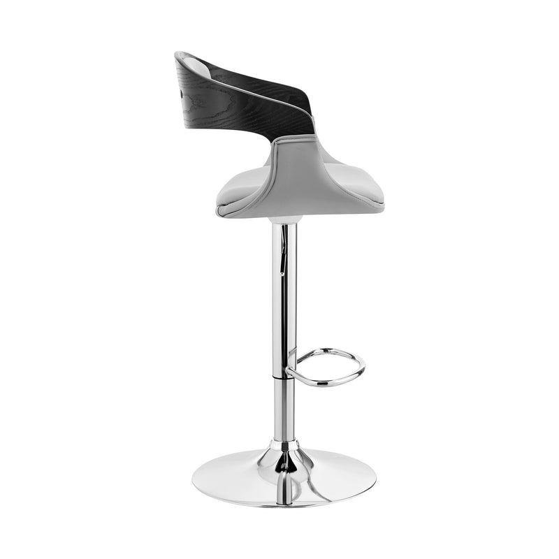 Benson Adjustable Gray Faux Leather and Black Wood Bar Stool with Chrome Base - Furniture City (CA)l
