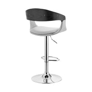 Benson Adjustable Gray Faux Leather and Black Wood Bar Stool with Chrome Base - Furniture City (CA)l