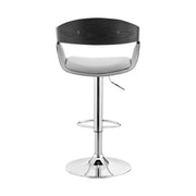 Benson Adjustable Gray Faux Leather and Black Wood Bar Stool with Chrome Base - Furniture City (CA)l