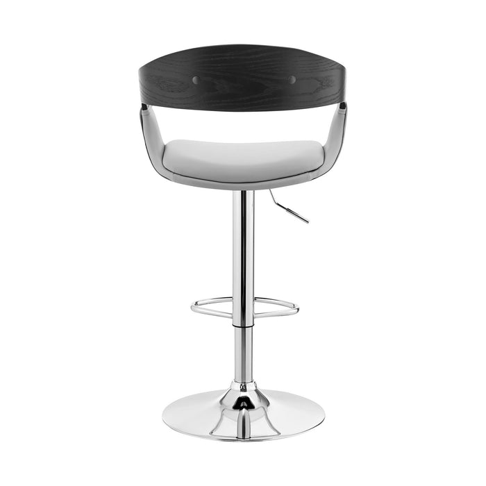 Benson Adjustable Gray Faux Leather and Black Wood Bar Stool with Chrome Base
