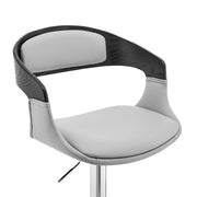 Benson Adjustable Gray Faux Leather and Black Wood Bar Stool with Chrome Base - Furniture City (CA)l