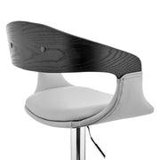 Benson Adjustable Gray Faux Leather and Black Wood Bar Stool with Chrome Base - Furniture City (CA)l