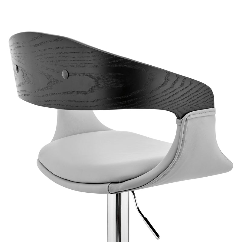 Benson Adjustable Gray Faux Leather and Black Wood Bar Stool with Chrome Base - Furniture City (CA)l