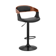Benson Adjustable Black Faux Leather and Walnut Wood Bar Stool with Black Base - Furniture City (CA)l