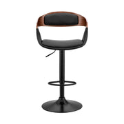 Benson Adjustable Black Faux Leather and Walnut Wood Bar Stool with Black Base - Furniture City (CA)l