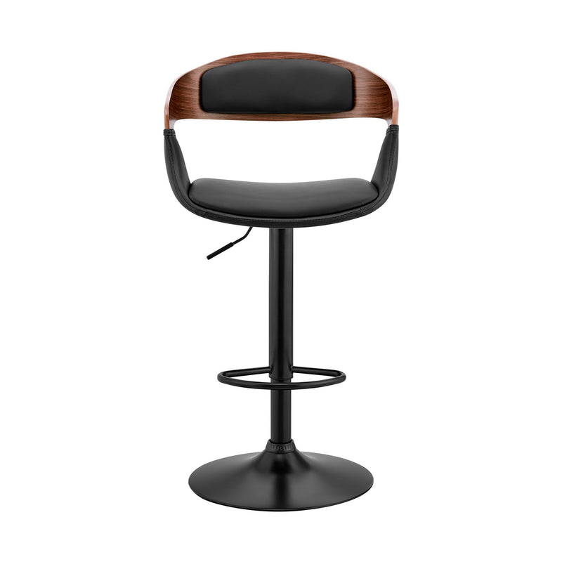 Benson Adjustable Black Faux Leather and Walnut Wood Bar Stool with Black Base - Furniture City (CA)l