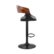 Benson Adjustable Black Faux Leather and Walnut Wood Bar Stool with Black Base - Furniture City (CA)l