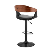 Benson Adjustable Black Faux Leather and Walnut Wood Bar Stool with Black Base - Furniture City (CA)l