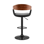 Benson Adjustable Black Faux Leather and Walnut Wood Bar Stool with Black Base - Furniture City (CA)l