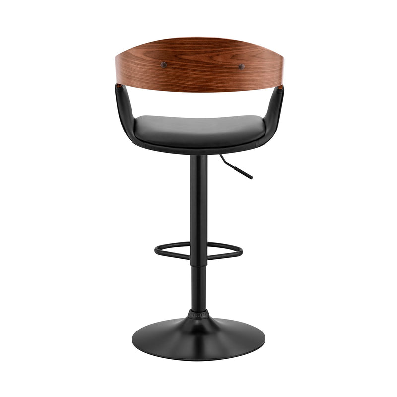 Benson Adjustable Black Faux Leather and Walnut Wood Bar Stool with Black Base - Furniture City (CA)l