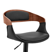 Benson Adjustable Black Faux Leather and Walnut Wood Bar Stool with Black Base - Furniture City (CA)l