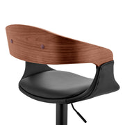 Benson Adjustable Black Faux Leather and Walnut Wood Bar Stool with Black Base - Furniture City (CA)l