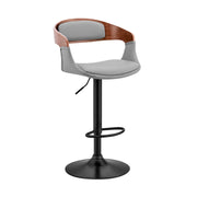 Benson Adjustable Gray Faux Leather and Walnut Wood Bar Stool with Black Base - Furniture City (CA)l