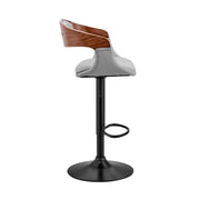 Benson Adjustable Gray Faux Leather and Walnut Wood Bar Stool with Black Base - Furniture City (CA)l