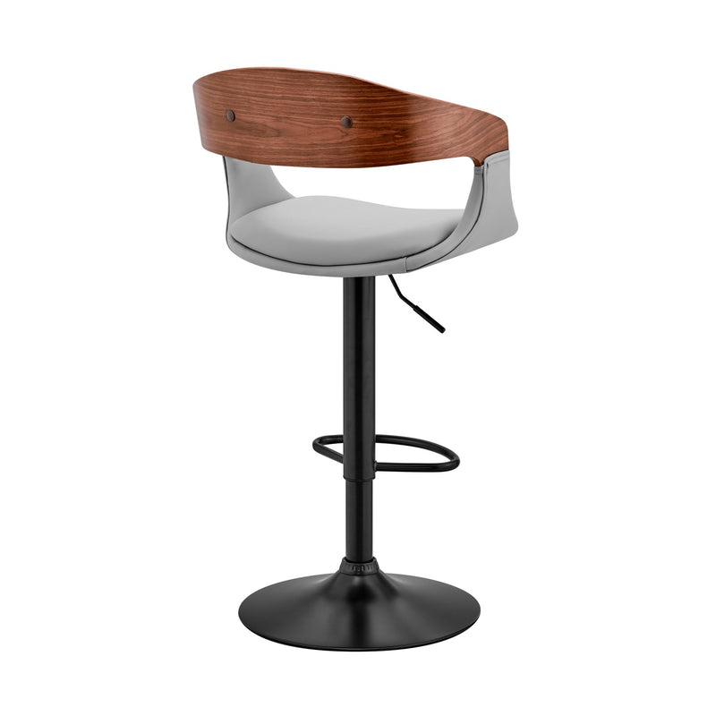 Benson Adjustable Gray Faux Leather and Walnut Wood Bar Stool with Black Base - Furniture City (CA)l