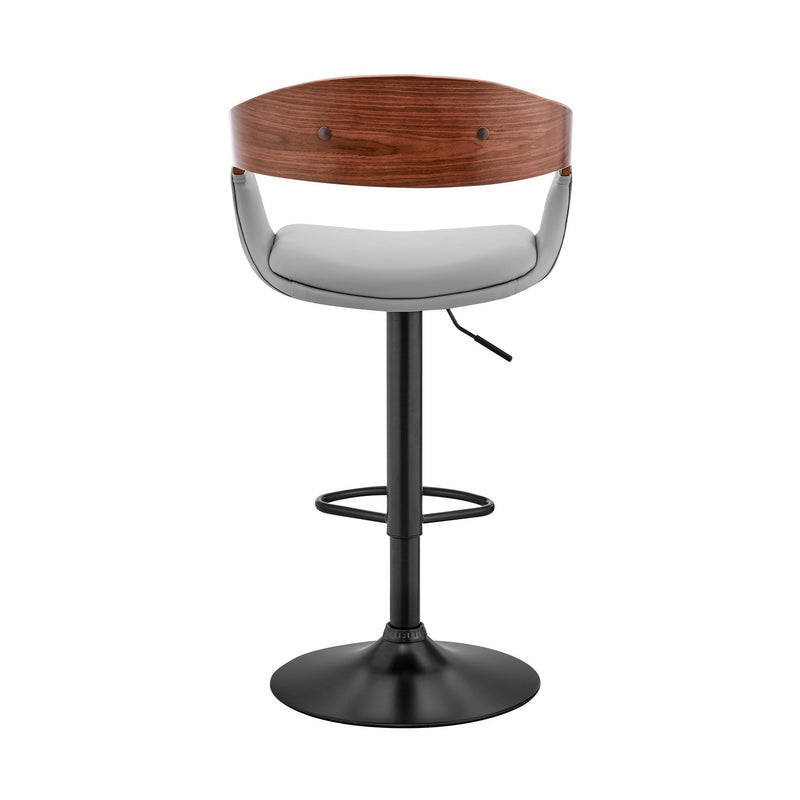 Benson Adjustable Gray Faux Leather and Walnut Wood Bar Stool with Black Base - Furniture City (CA)l