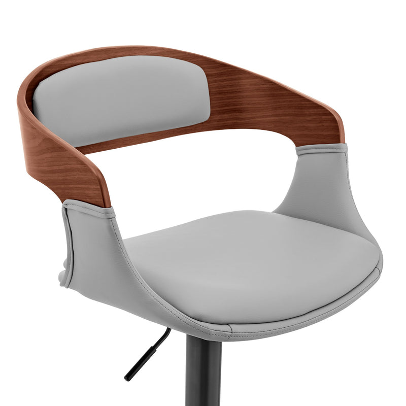 Benson Adjustable Gray Faux Leather and Walnut Wood Bar Stool with Black Base - Furniture City (CA)l