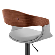 Benson Adjustable Gray Faux Leather and Walnut Wood Bar Stool with Black Base - Furniture City (CA)l