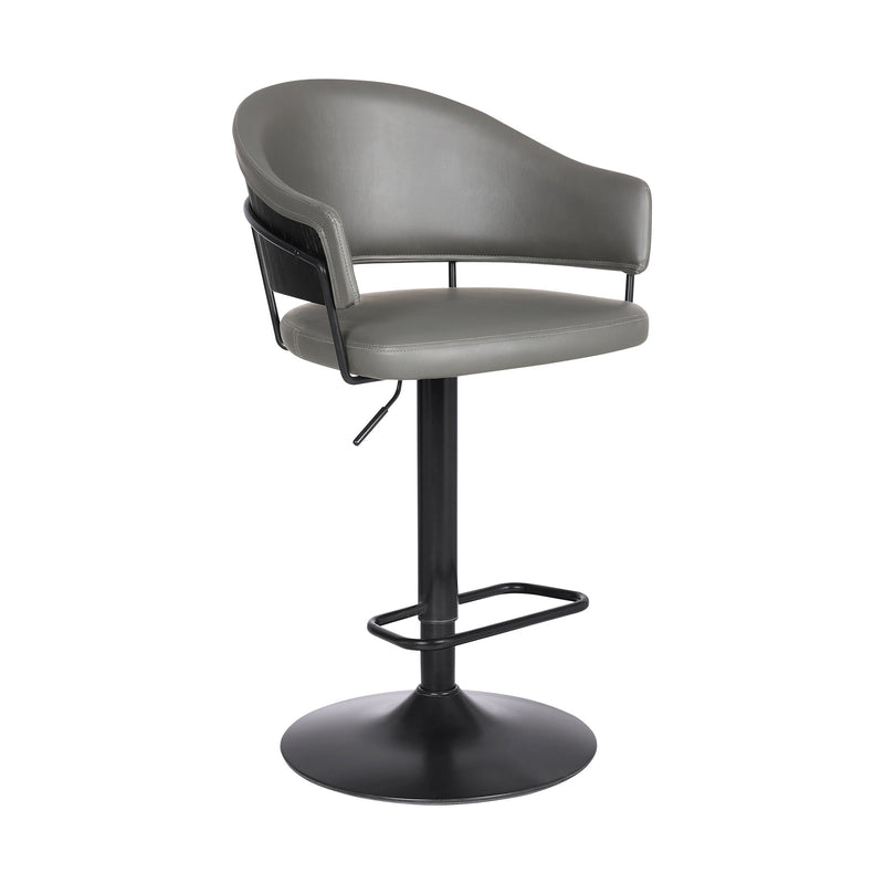 Brody Adjustable Height Swivel Gray Faux Leather and Black Wood and Metal Base Bar Stool - Furniture City (CA)l