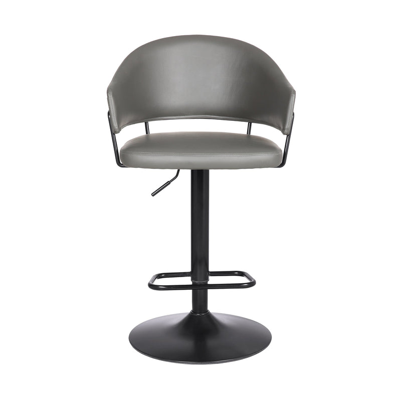 Brody Adjustable Height Swivel Gray Faux Leather and Black Wood and Metal Base Bar Stool - Furniture City (CA)l