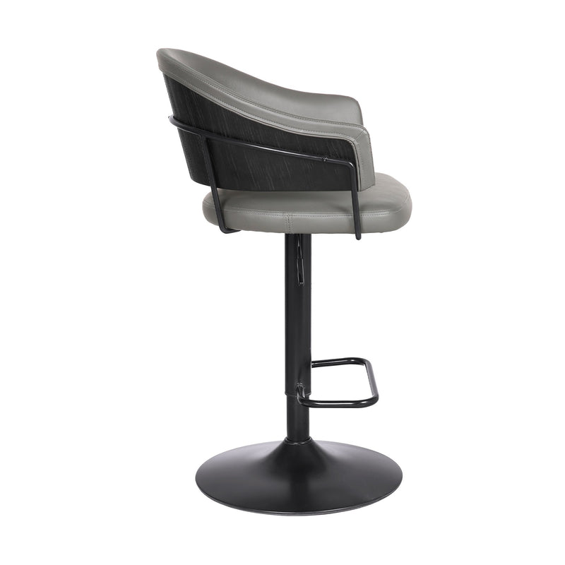 Brody Adjustable Height Swivel Gray Faux Leather and Black Wood and Metal Base Bar Stool - Furniture City (CA)l