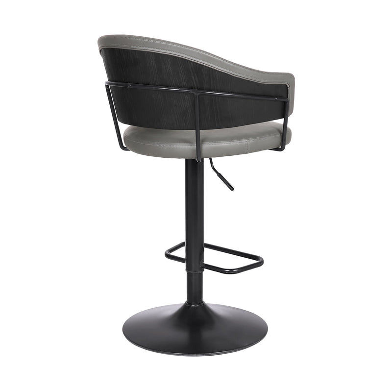 Brody Adjustable Height Swivel Gray Faux Leather and Black Wood and Metal Base Bar Stool - Furniture City (CA)l