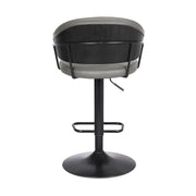 Brody Adjustable Height Swivel Gray Faux Leather and Black Wood and Metal Base Bar Stool - Furniture City (CA)l