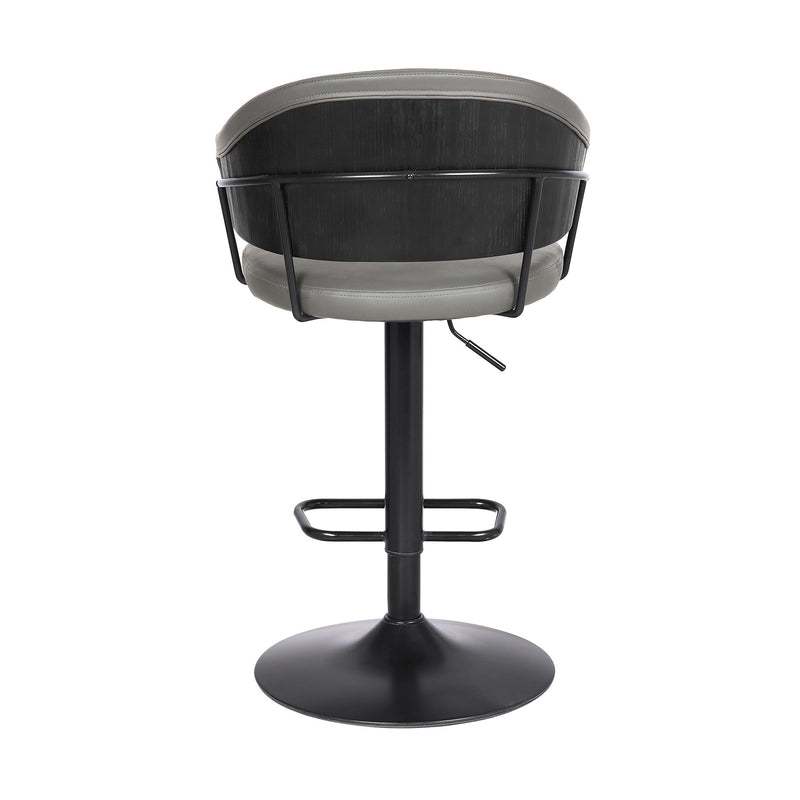Brody Adjustable Height Swivel Gray Faux Leather and Black Wood and Metal Base Bar Stool - Furniture City (CA)l