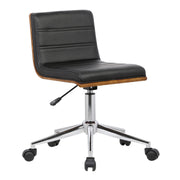 Bowie Mid-Century Office Chair in Chrome finish with Black Faux Leather and Walnut Veneer Back - Furniture City (CA)l