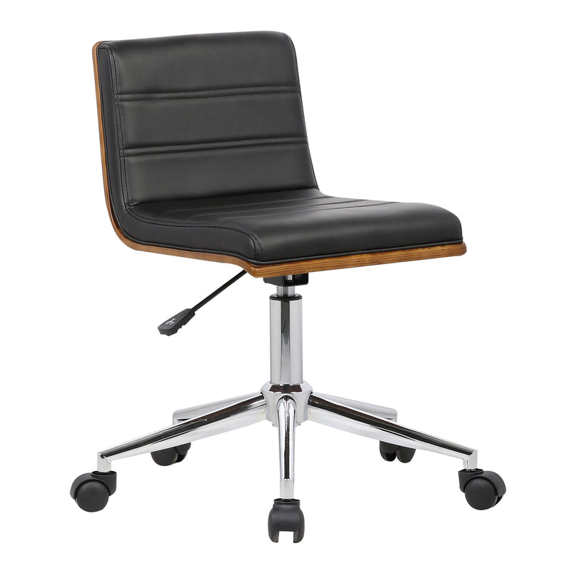 Bowie Mid-Century Office Chair in Chrome finish with Black Faux Leather and Walnut Veneer Back - Furniture City (CA)l