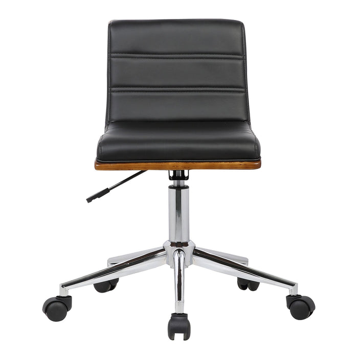 Bowie Mid-Century Office Chair in Chrome finish with Black Faux Leather and Walnut Veneer Back