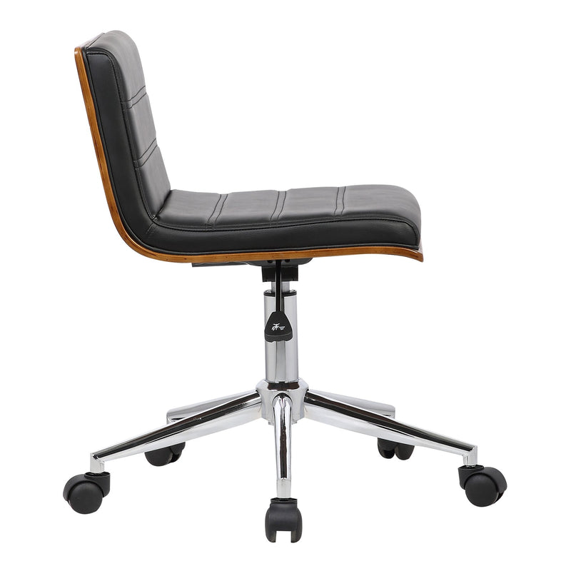 Bowie Mid-Century Office Chair in Chrome finish with Black Faux Leather and Walnut Veneer Back - Furniture City (CA)l