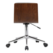 Bowie Mid-Century Office Chair in Chrome finish with Black Faux Leather and Walnut Veneer Back - Furniture City (CA)l