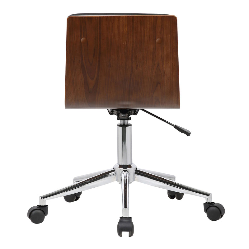 Bowie Mid-Century Office Chair in Chrome finish with Black Faux Leather and Walnut Veneer Back - Furniture City (CA)l