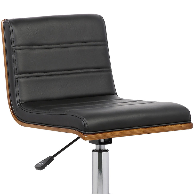 Bowie Mid-Century Office Chair in Chrome finish with Black Faux Leather and Walnut Veneer Back - Furniture City (CA)l