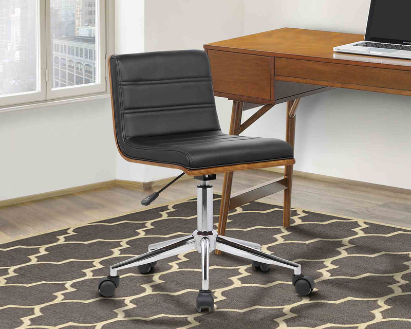 Bowie Mid-Century Office Chair in Chrome finish with Black Faux Leather and Walnut Veneer Back - Furniture City (CA)l