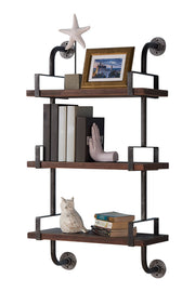 40" Booker Industrial Pine Wood Floating Wall Shelf in Gray and Walnut Finish - Furniture City (CA)l